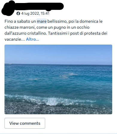 Esempio di post di segnalazione di mare sporco